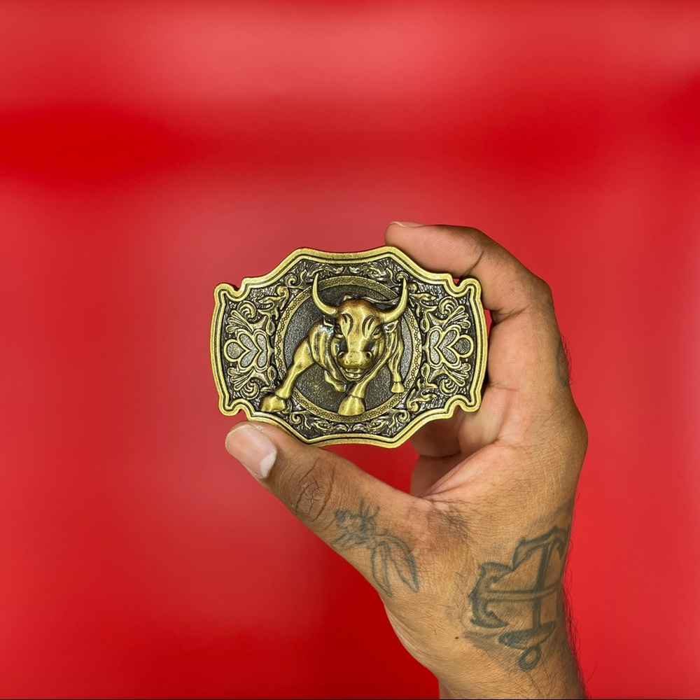 Bronze Tone Bull Western Belt Buckle
